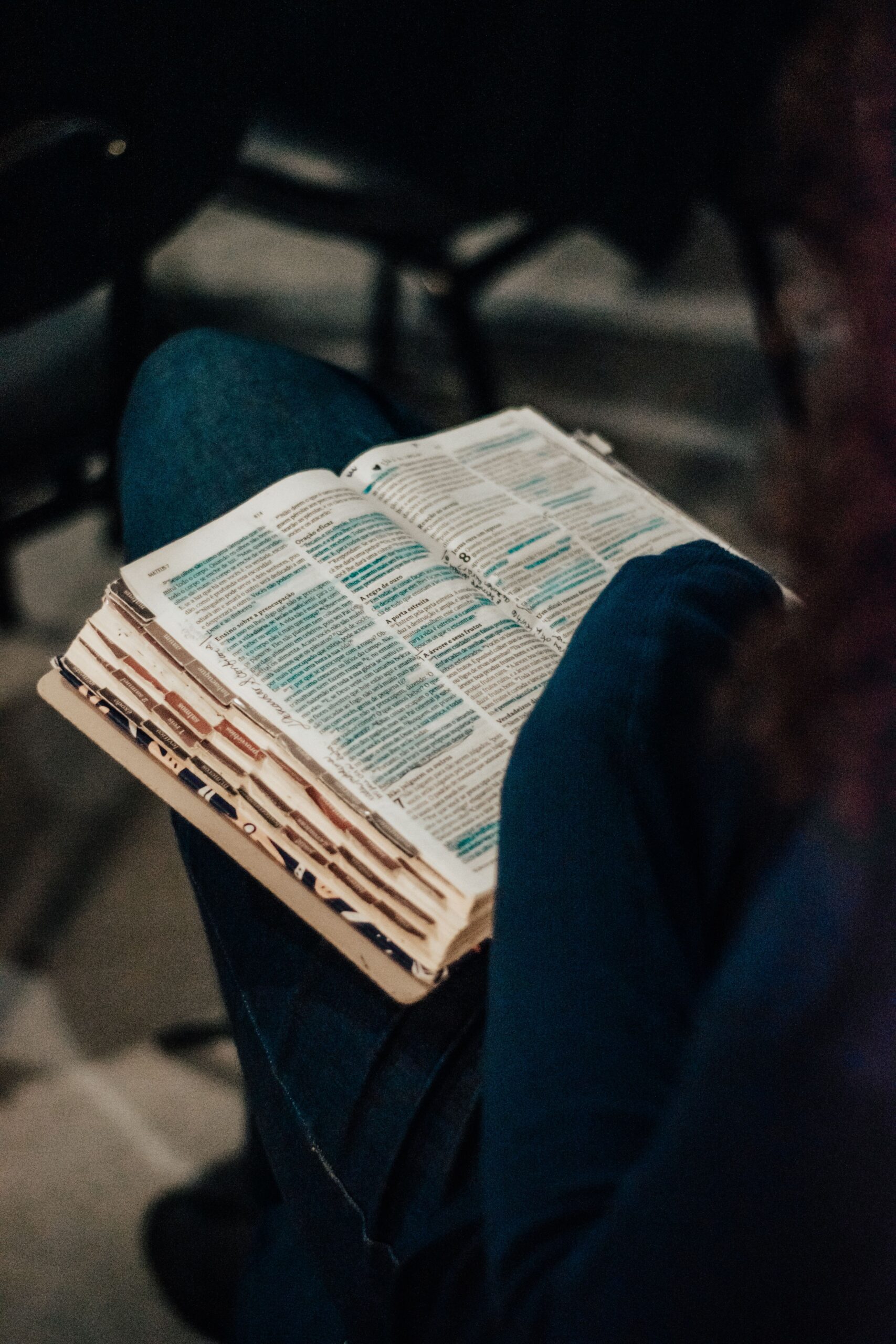 An open Bible during Sunday morning Bible study